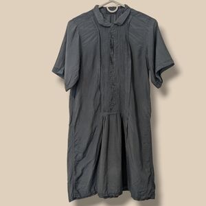 CP Shades Blue Cotton Silk Sheer Pintuck Short Sleeve Button-Up Mini Shirt Dress